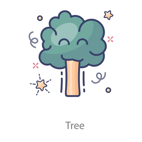 Flache Ikone Des Apfelbaums Mit Glücklichem Gesichtsausdruck — Stockvektor