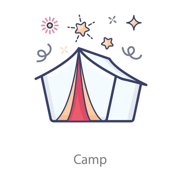 Hut Shape Tent Outdoor Accommodation Summer Camp Icon Flat Design — Stock Vector