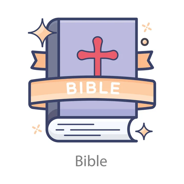 Vecteur Livre Saint Dessin Icône Plate Bible — Image vectorielle