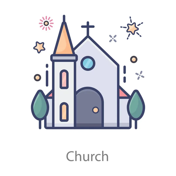 Een Christendom Huis Vector Stijl Kerk Platte Pictogram Ontwerp — Stockvector