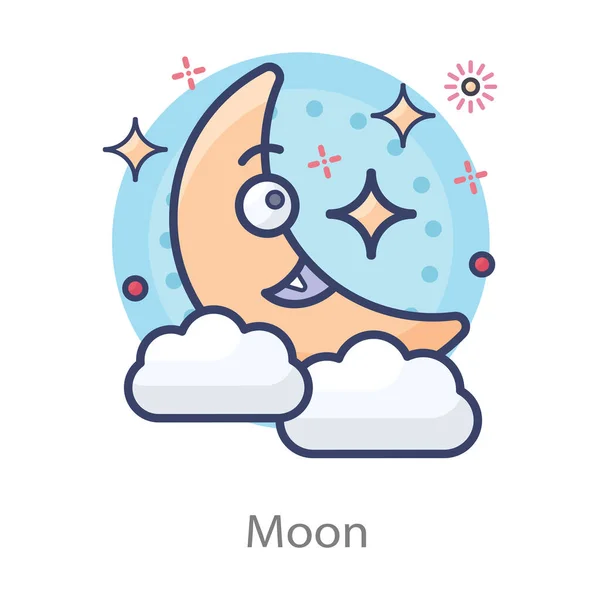 Luna Con Nube Raffigurante Notte — Vettoriale Stock
