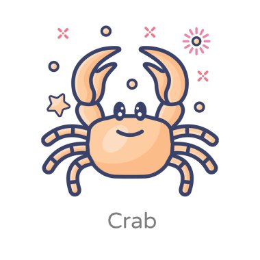 Yengeç simgesinin düz tasarımı, deniz ürünleri vektörü 