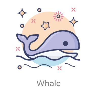 Balinanın düz tasarımı, büyük deniz memelisi. 