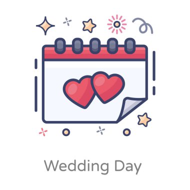Takvimde kalp sembolü, düğün günü vektörü 