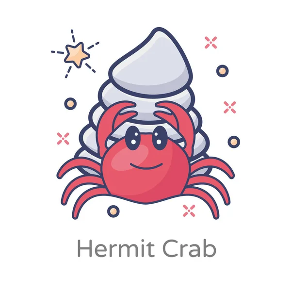 Conception Plate Crabe Avec Coquille Mollusque Vecteur Crabe Ermite — Image vectorielle