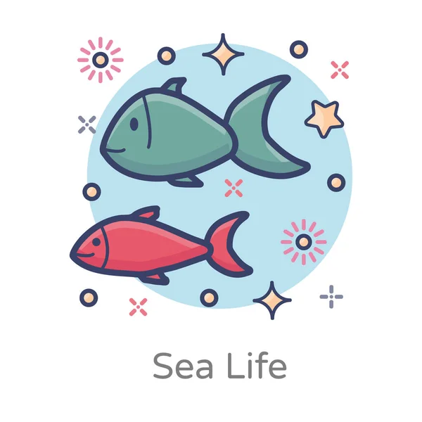 水生动物 扁平的鱼或海洋生物的象征 — 图库矢量图片