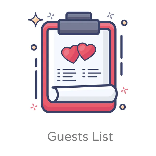 Heart Symbol Paper Guest List Flat Vector — Stock Vector