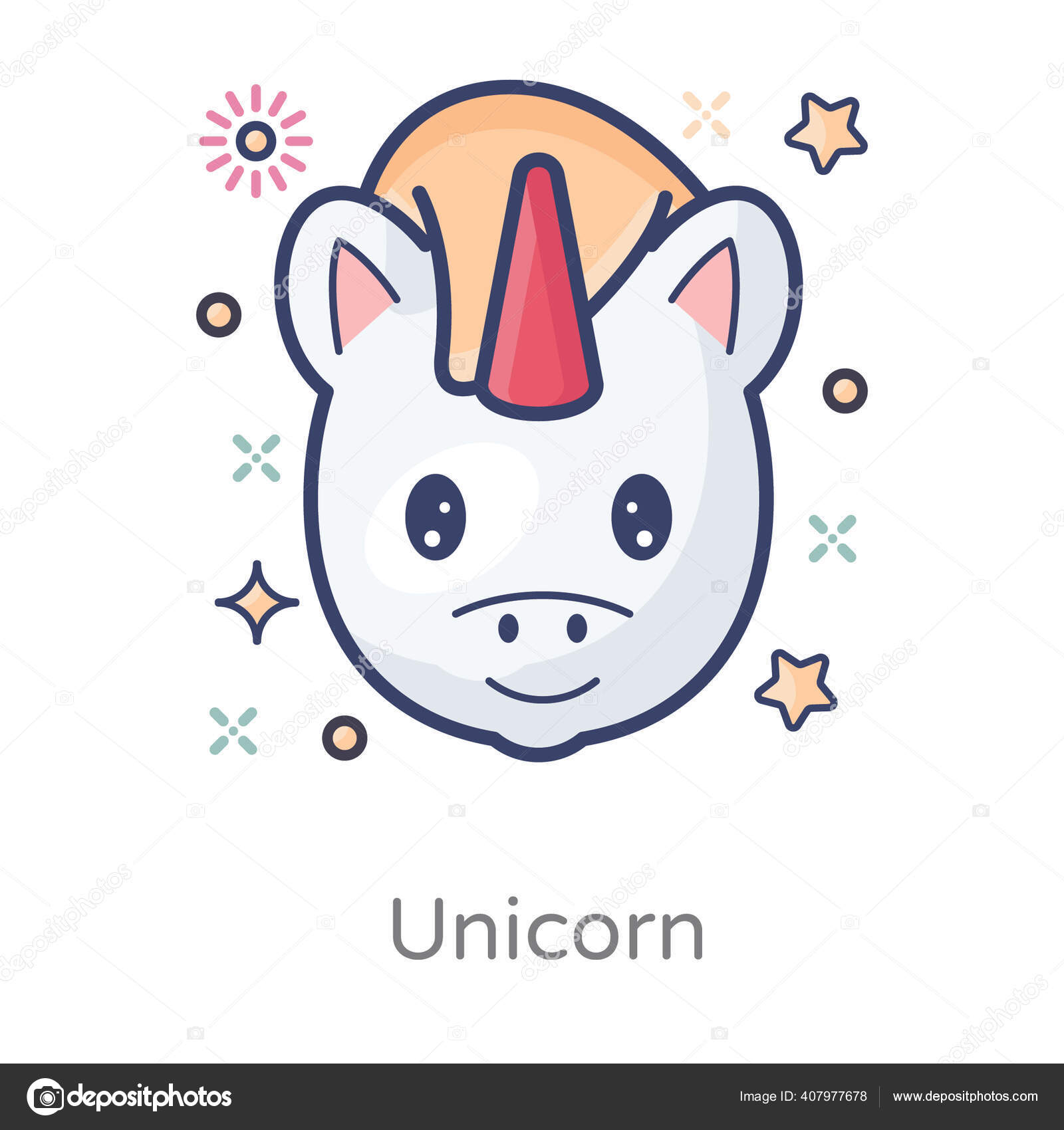 Mythical One Horned Creature Flat Icon Unicorn Stock Vector by