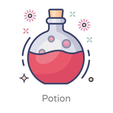 Sihirli özellikleri olan bir içecek, iksir ikonunun düz tasarımı