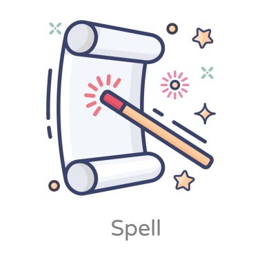 Sihirli ya da sihirli bir ikon, sihirli değnekli katlanmış kağıt. 