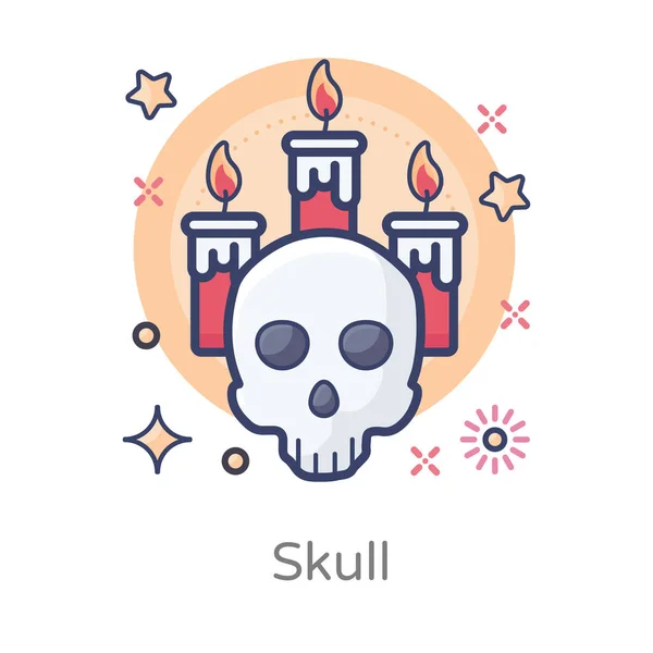 Squelette Crâne Avec Des Bougies Allumées Icône Crâne — Image vectorielle