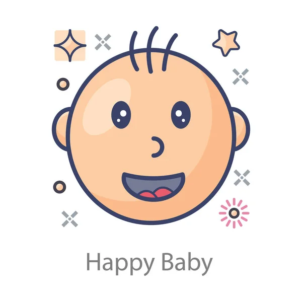 Happy Baby Ikona Plochém Designu Upravitelný Vektor — Stockový vektor