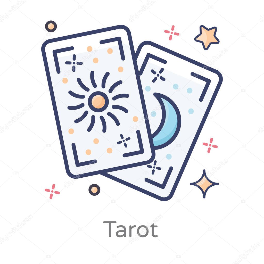 Fortune telling cards, tarot icon in flat design