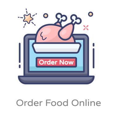 İnternetten yemek sipariş et, bilgisayar tasarımı içinde kızarmış tavuk. 