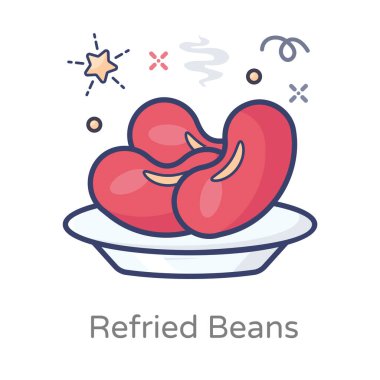 Kızarmış fasulye tepside servis edilir, modaya uygun düz simge tasarımı. 