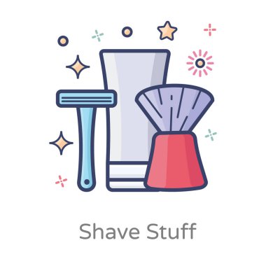 Traş takımı düz simge tasarımı, erkek kuaför servisi ürünleri  