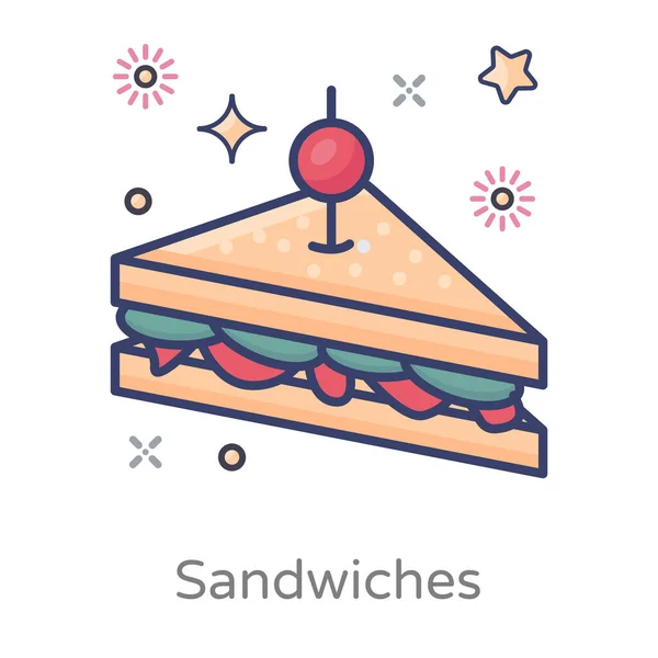 Sandwich Estilo Ícone Plana Conceito Fast Food — Vetor de Stock