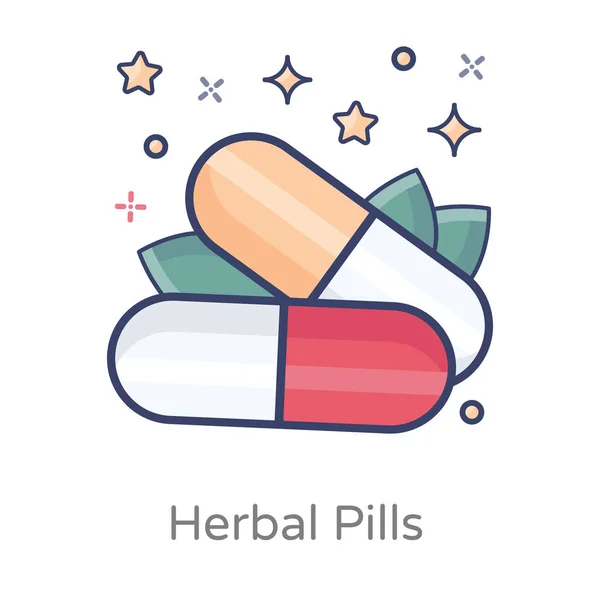 Ikona Bylinných Pilulek Plochém Stylu Léky Pro Léčbu Prevenci Nemocí — Stockový vektor