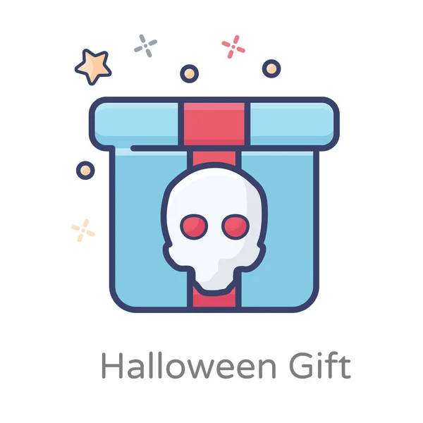 Calavera Miedo Caja Envuelta Que Representa Icono Regalo Halloween Estilo — Vector de stock