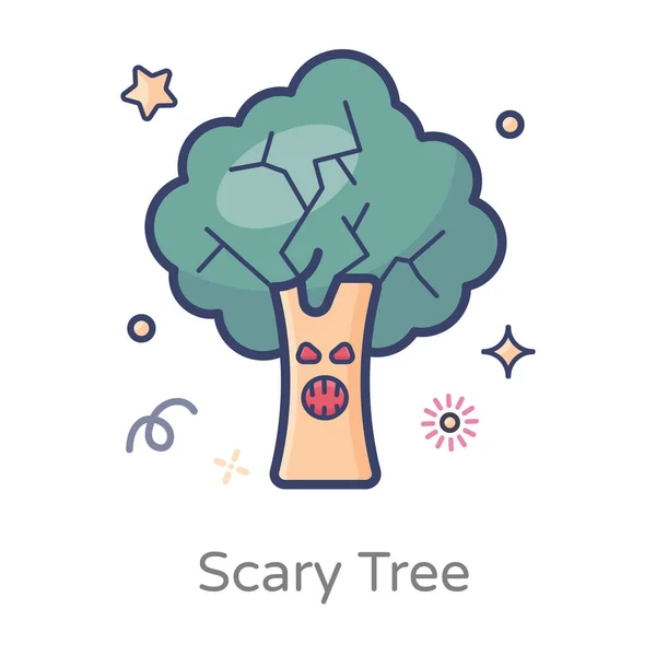 Płaska Ikona Jabłoni Przerażające Drzewo Szczęśliwym Wyrazem Twarzy — Wektor stockowy