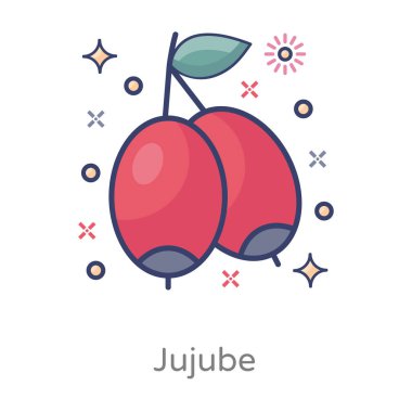 Düz stil Jujube vektörü, çekirdek içeren meyveler