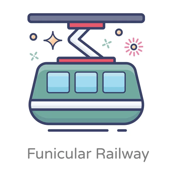 Плоский Фунікулерний Дизайн Іконок Залізниці Вектор Кабельного Транспорту Показує Концепцію — стоковий вектор