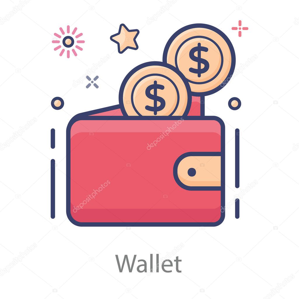 Dollar coins with billfold, concept of money wallet icon