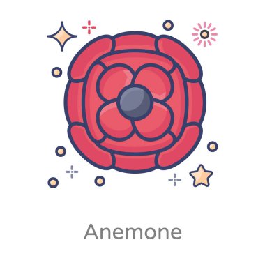 Anemone çiçek vektörü, düz suluboya sanatı 