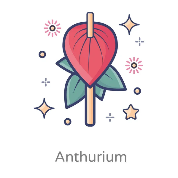 Gyönyörű Tervezett Ikonja Anthurium Virág Tavaszi Virágzás — Stock Vector