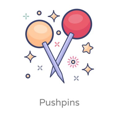 Pushpin simge tasarımı, düz biçimli raptiye vektörü 