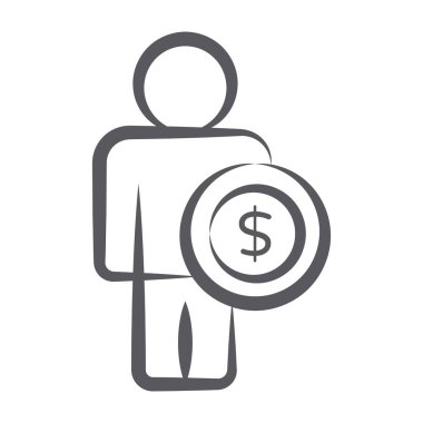 Yatırımcı simgesi kavramını gösteren adam vatar 'la dolar işareti