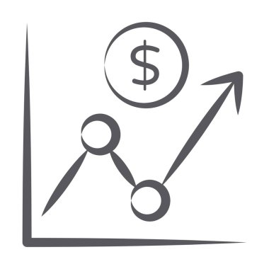 Satır tasarımında mali grafik simgesi, dolar ile yukarı ok grafiği 