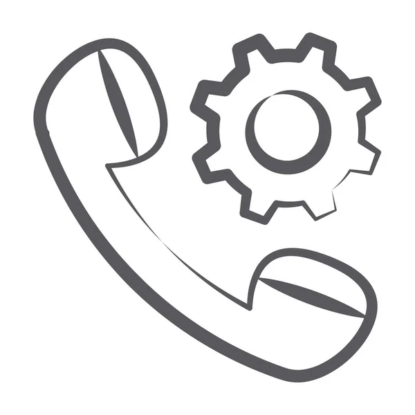 Gear Phone Receiver Call Service Icon Doodle Style — Stock Vector