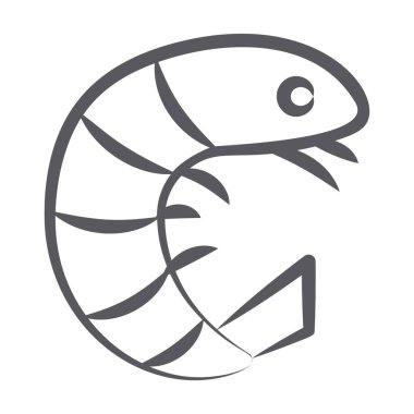 Karides simgesinin karalama tasarımı, deniz ürünleri vektörü 