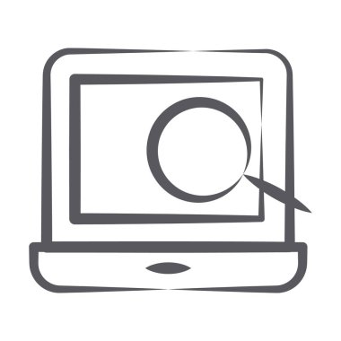 Büyüteç altında dizüstü bilgisayar, sistem tarama simgesi konsepti