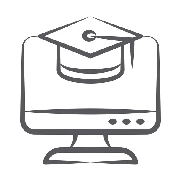 Mortero Con Monitor Concepto Icono Aprendizaje Línea — Vector de stock