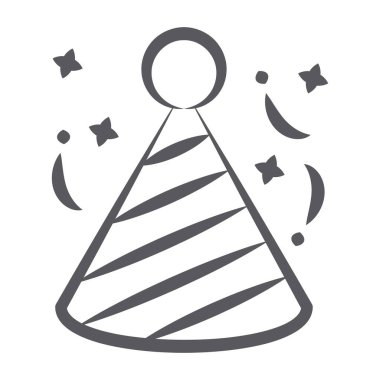 Modern çizgi tarzında bir doğum günü partisi şapkası. 