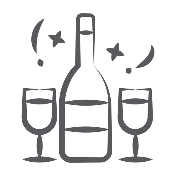 Bottiglia Vino Con Bicchiere Vettore Bevande Alcoliche — Vettoriale Stock