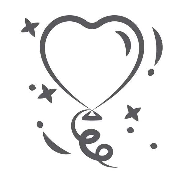 Balão Cardíaco Cheio Gás Hélio Estilo Vetor Linha Doodle — Vetor de Stock