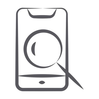 Büyüteç camlı mobil tarama simgesine sahip cep telefonu