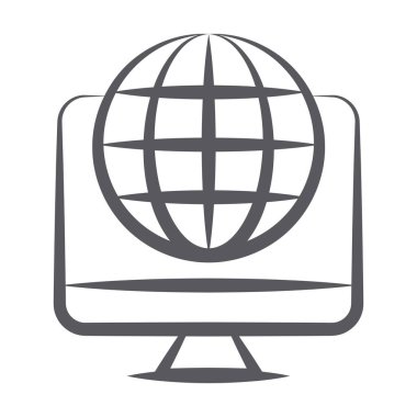 Bilgisayar internet simgesi kavramını gösteren monitörlü dünya