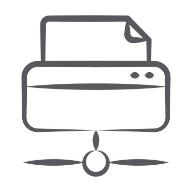 Bir elektronik ağ yazıcı simgesi, yazdırma makinesinin satır vektörü 