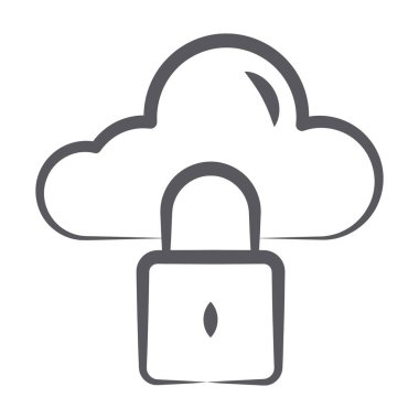 Bulutlu asma kilit, bulut güvenlik simgesinin karalama çizgisi tasarımı