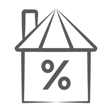 İpotek evi çizgisi simgesi, ev binası yüzdesi