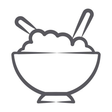 Çubuklu bir kase haşlanmış pirinç, el yapımı ikon. 