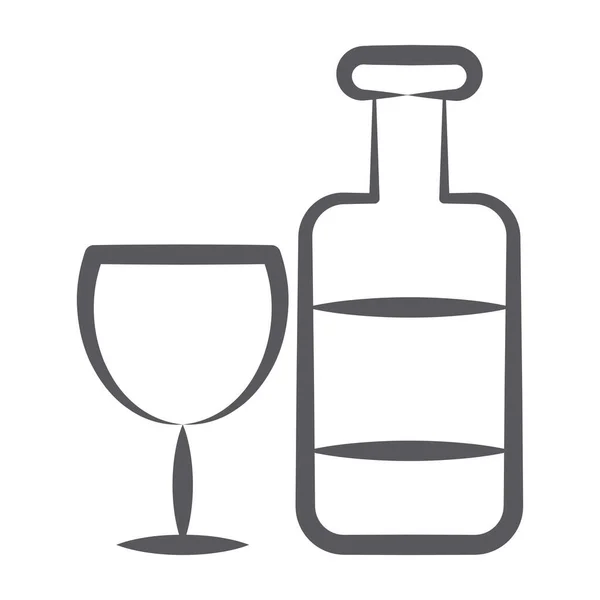 Bardaklı Şarap Şişesi Alkollü Içecek Ikonu — Stok Vektör