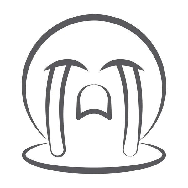 Doodle Icono Línea Emoji Llorando Expresión Sonrisa Triste — Vector de stock