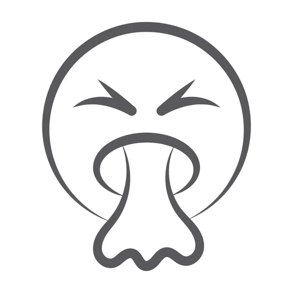 Ansikte Med Öppen Mun Kräkningar Emoji Klotter Linje Stil — Stock vektor