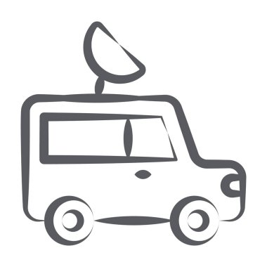 Otomobil üzerindeki uydu anteni, gazeteci van simgesi kavramı