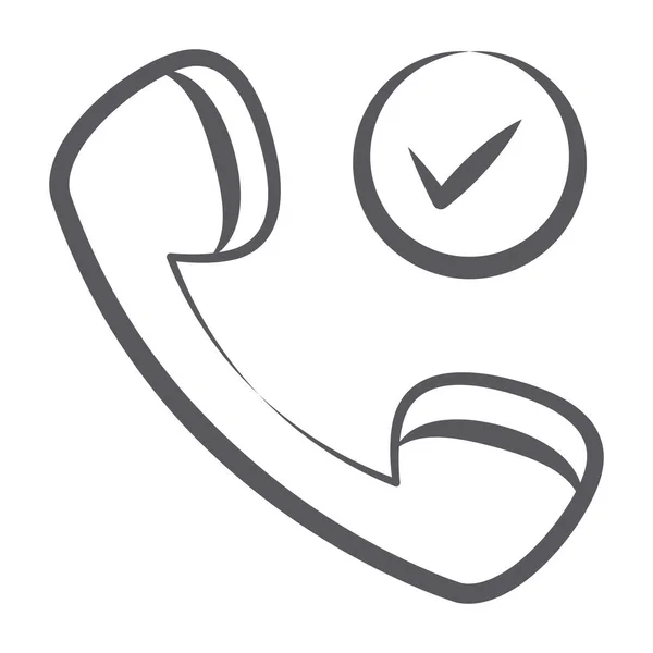 Telefonia Con Segno Spunta Icona Doodle Della Chiamata Approvata — Vettoriale Stock